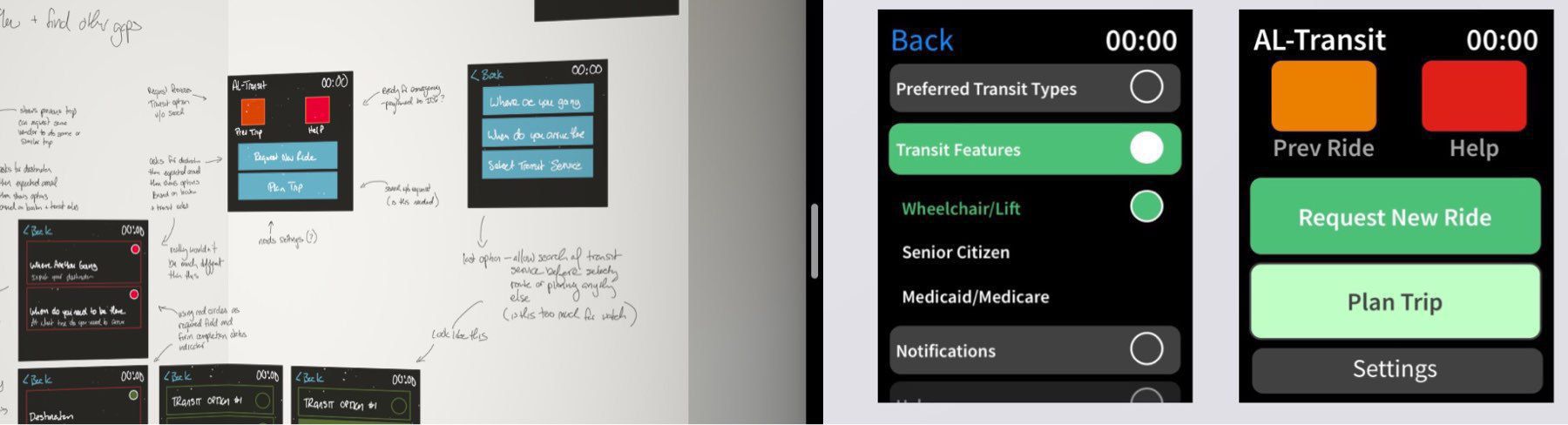 Sketches from disability transit app Concept